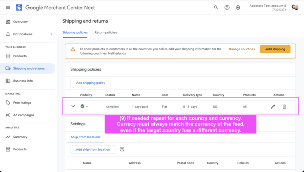 Congratulations! You added one shipping rate! You can add rates more for different countries, currencies or shipping labels.