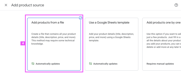 Select `Add products from a file`.